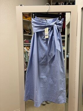 NWT Tuckernuck Blue and White Ticking Stripe midi skirt with front tie size S